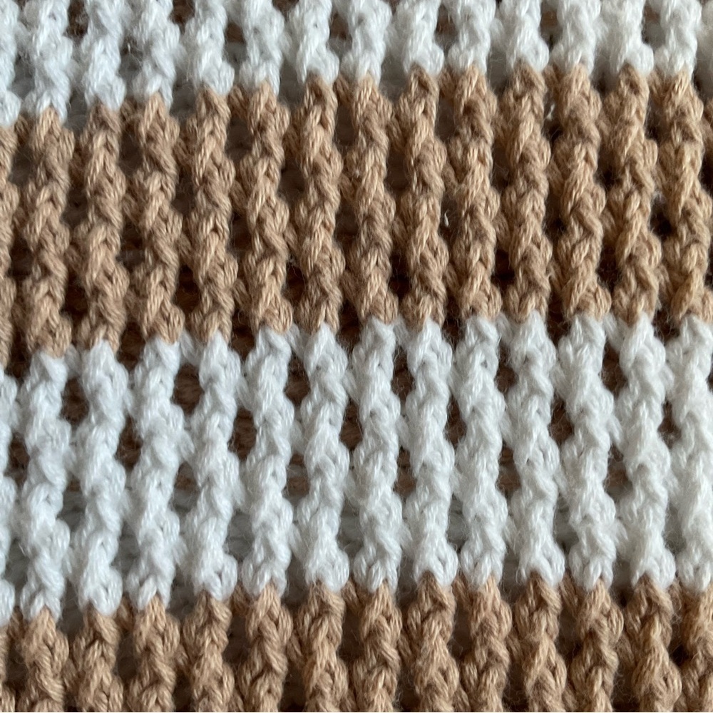 Elan Cozy Stripe Cotton Sweater XL Neutral Boho Chunky Knit Pullover - Picture 13 of 16